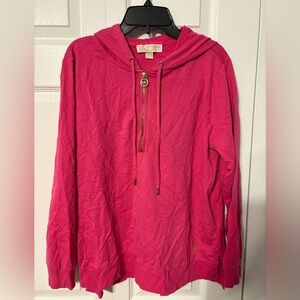 Michael Kors Fuchsia Half-Zip Hoodie with Gold Hardware